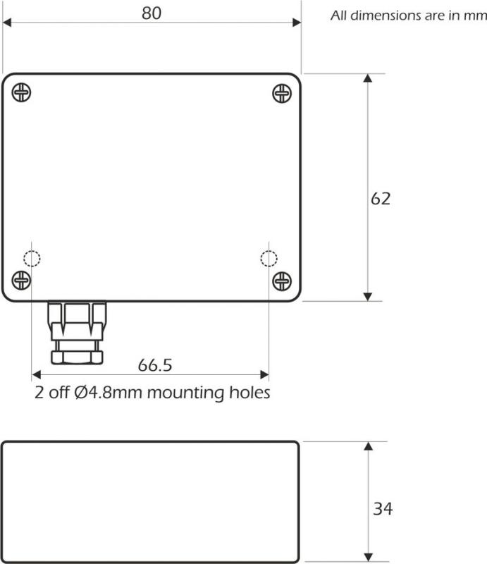 Dimensiones del módulo transmisor inalámbrico de galgas extensométricas X24-ACMI-SA